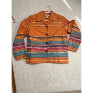 Coldwater Creek Orange Embroidered Striped Button Front Jacket Womens Medium